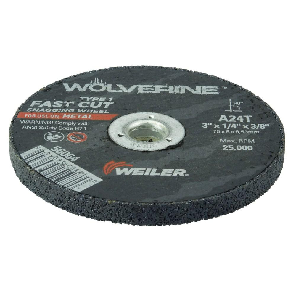 Weiler CutOff Wheel Type 1, 3" Dia, 1/4" Thick, 3/8" Hole, Aluminum Oxide MSC Industrial