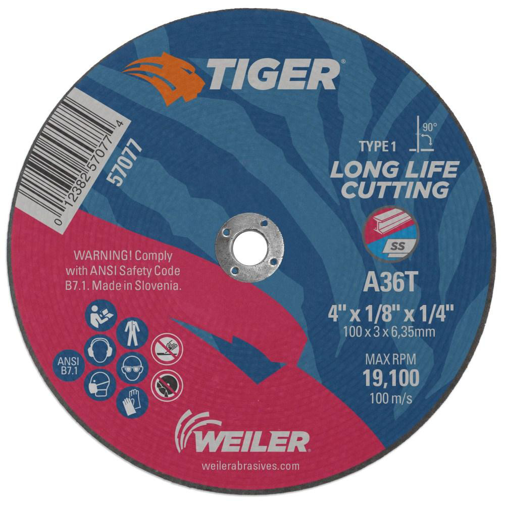 Weiler CutOff Wheel Type 1, 4" Dia, 1/8" Thick, 1/4" Hole, Aluminum