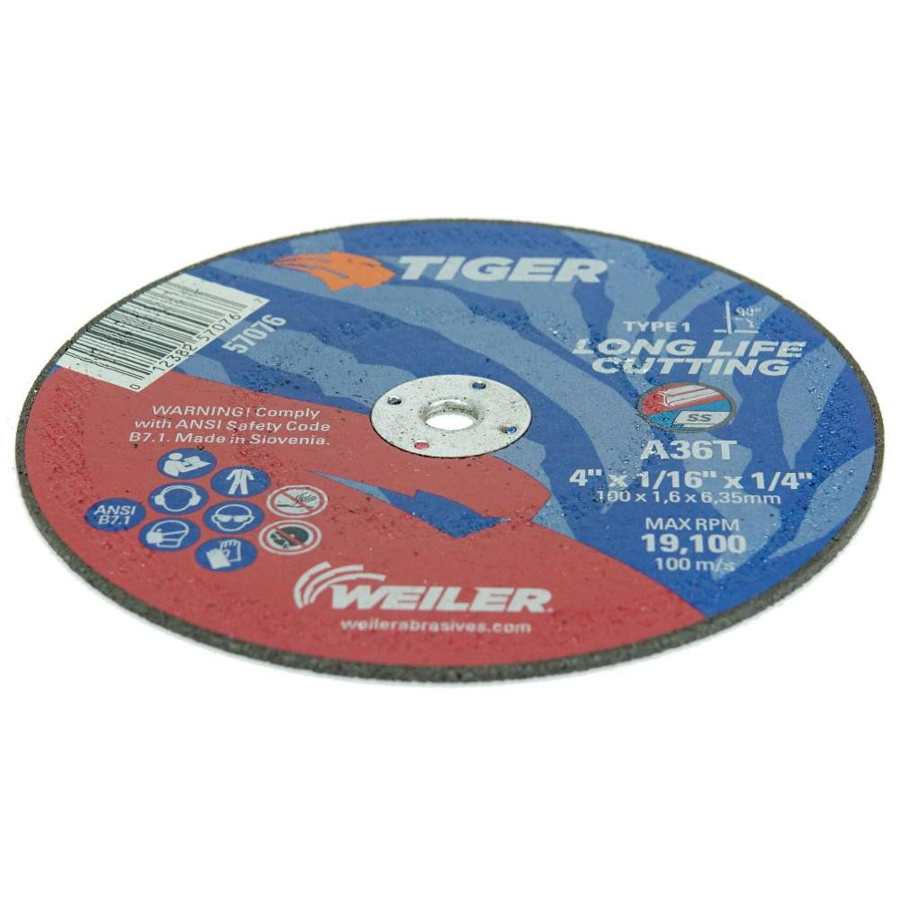 Weiler CutOff Wheel Type 1, 4" Dia, 1/16" Thick, 1/4" Hole, Aluminum Oxide MSC Industrial