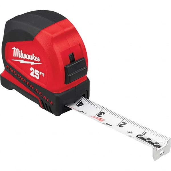 Milwaukee Tool 48-22-6625E Tape Measure: 25 Long, 1" Width, White Blade 
