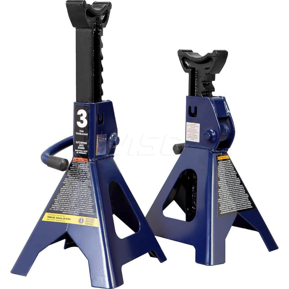 TCE AT43202U Jack Stands & Tripods; Jack Stand Type: Ratcheting Jack Stand ; Load Capacity (Lb.): 6000.000 ; Load Capacity (Ton): 3 (Inch); Minimum Height (Inch): 11-1/4 ; Maximum Height (Inch): 16-3/4 ; Additional Information: 2 Year Limited Manufacturer Warranty 