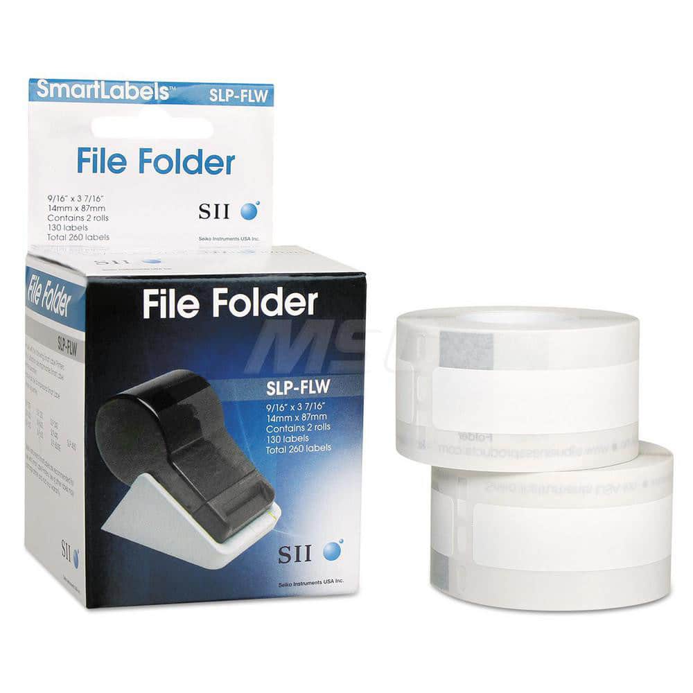 Self-Adhesive File Folder Label: 9/16" x 3-7/16", Paper, White