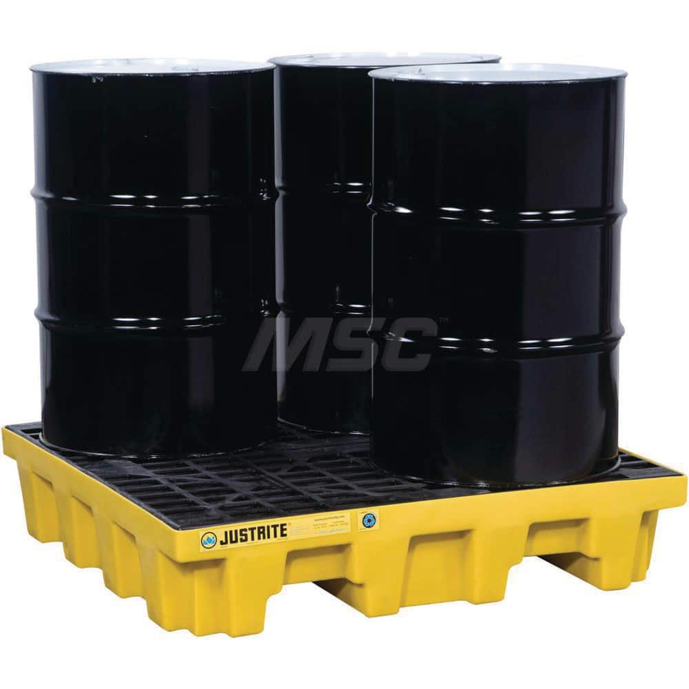 Justrite. 28634 Spill Control Pallet: 4 Drum, 73 gal, 5,000 lb, Polyethylene 