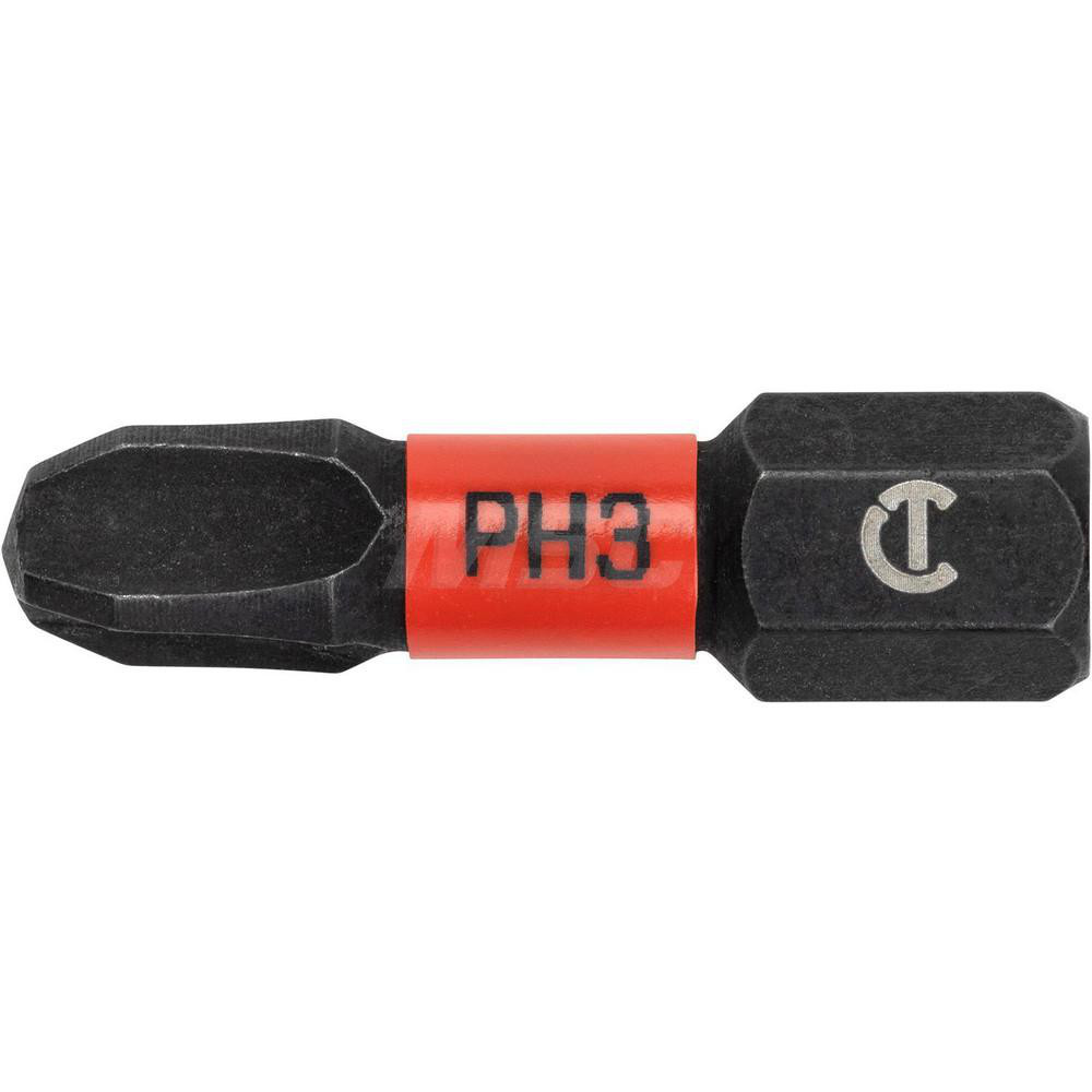 Power Screwdriver Bit: Phillips & Power Bit, #3 Phillips - 1/4" Drive, 1" OAL