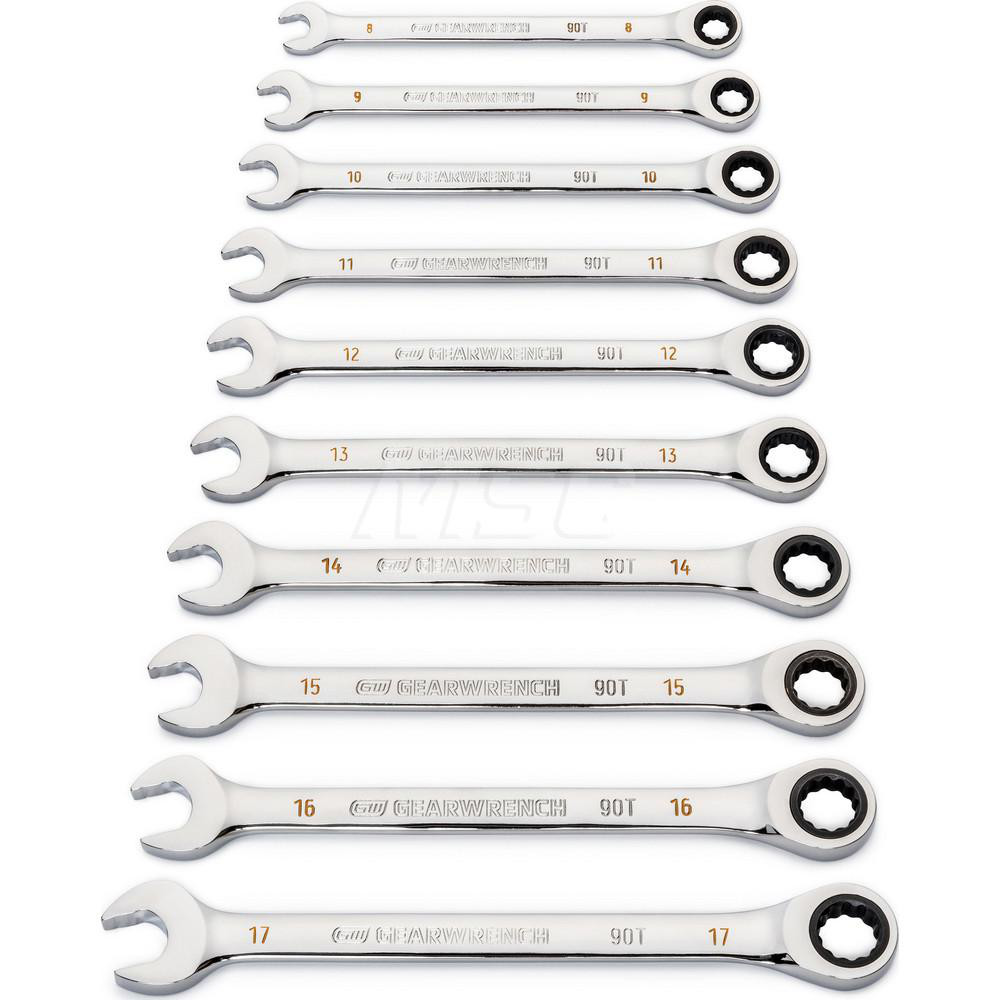 Combination Wrench Set: 12 Pc, 8 to 19 mm Wrench, Metric - Full-Polished Chrome Finish