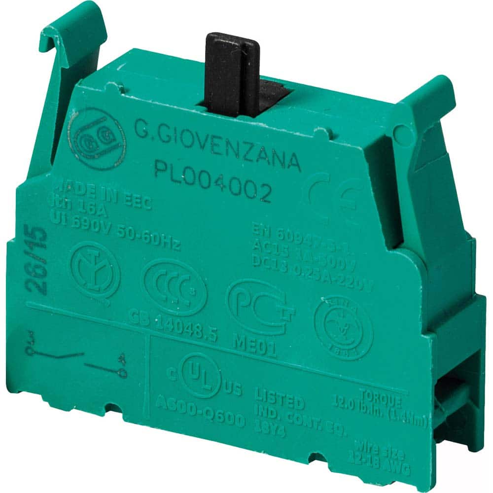 Pushbutton Switch Accessories; Switch Accessory Type: Contact Block ; For Use With: Pendtant Stations ; Color: Green ; Operator Illumination: NonIlluminated ; Material: Plastic