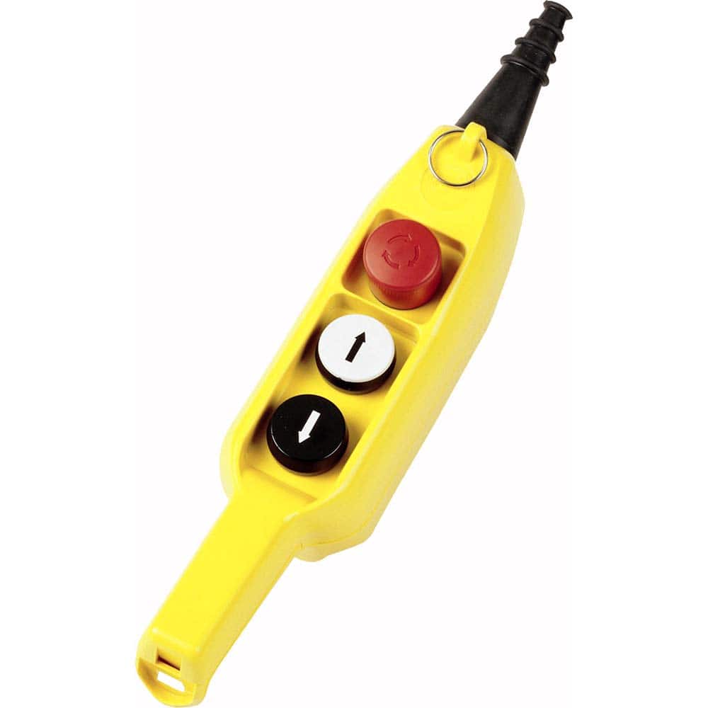Pushbutton Switch Accessories; Switch Accessory Type: Pushbutton Operator; Emergency Stop ; For Use With: Hoists; Cranes ; Pushbutton Type: Flush ; Pushbutton Shape: Round ; Color: Yellow ; Operator Illumination: NonIlluminated