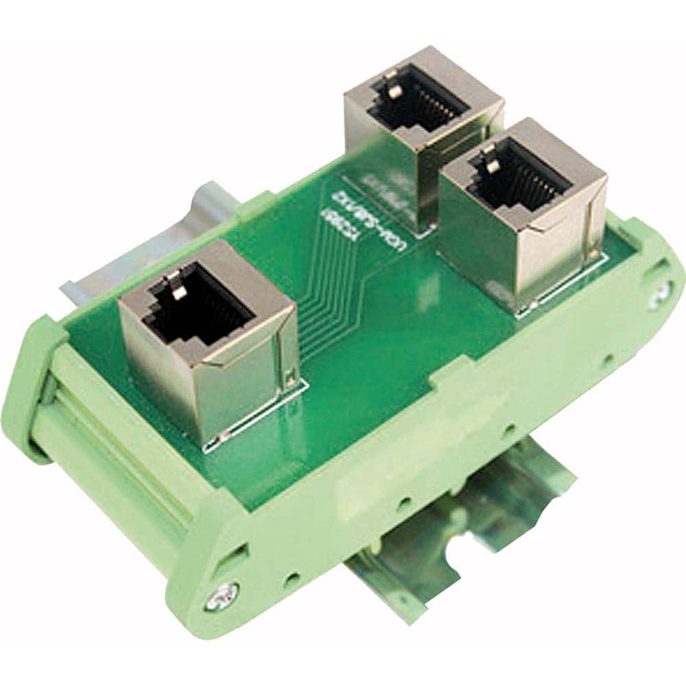 Data Port Receptacles; Receptacle Configuration: Ethernet ; Number of Ports: 3 ; Number of Power Receptacles: 0 ; Number of Switches: 0 ; Mounting Type: DIN Rail ; Color: Green