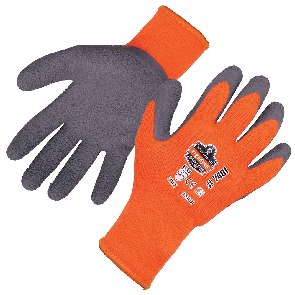 Work Gloves: Ergodyne ProFlex7401, Size Medium, Latex-Coated Knit, General Purpose - Orange, Acrylic Lined, Textured Grip, Pair