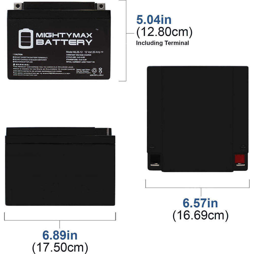 Mighty Max Battery 12 V 26 Ah T3 Terminal LeadAcid Battery