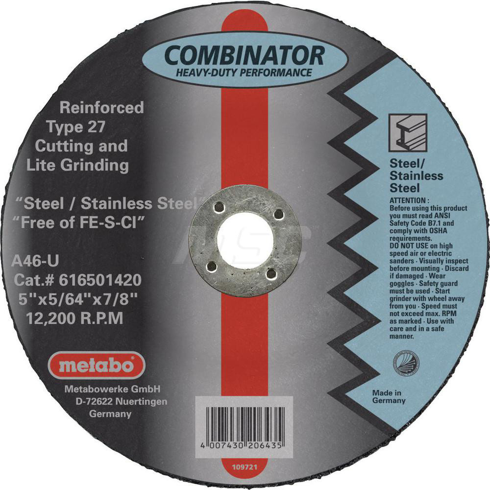 Metabo Cutoff Wheel Type 27, 5" Dia, 5/64" Thick, 7/8" Hole