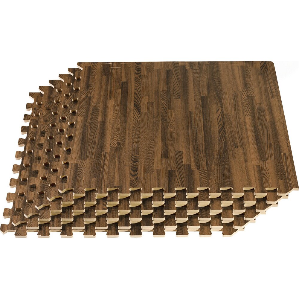 Anti-Fatigue Modular Tile Mat: Dry Environment, 4" Length, 3/8" Thick, Interlocking Edge, Walnut