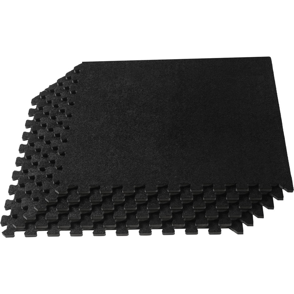 Anti-Fatigue Modular Tile Mat: Dry Environment, 4" Length, 3/8" Thick, Interlocking Edge, Black