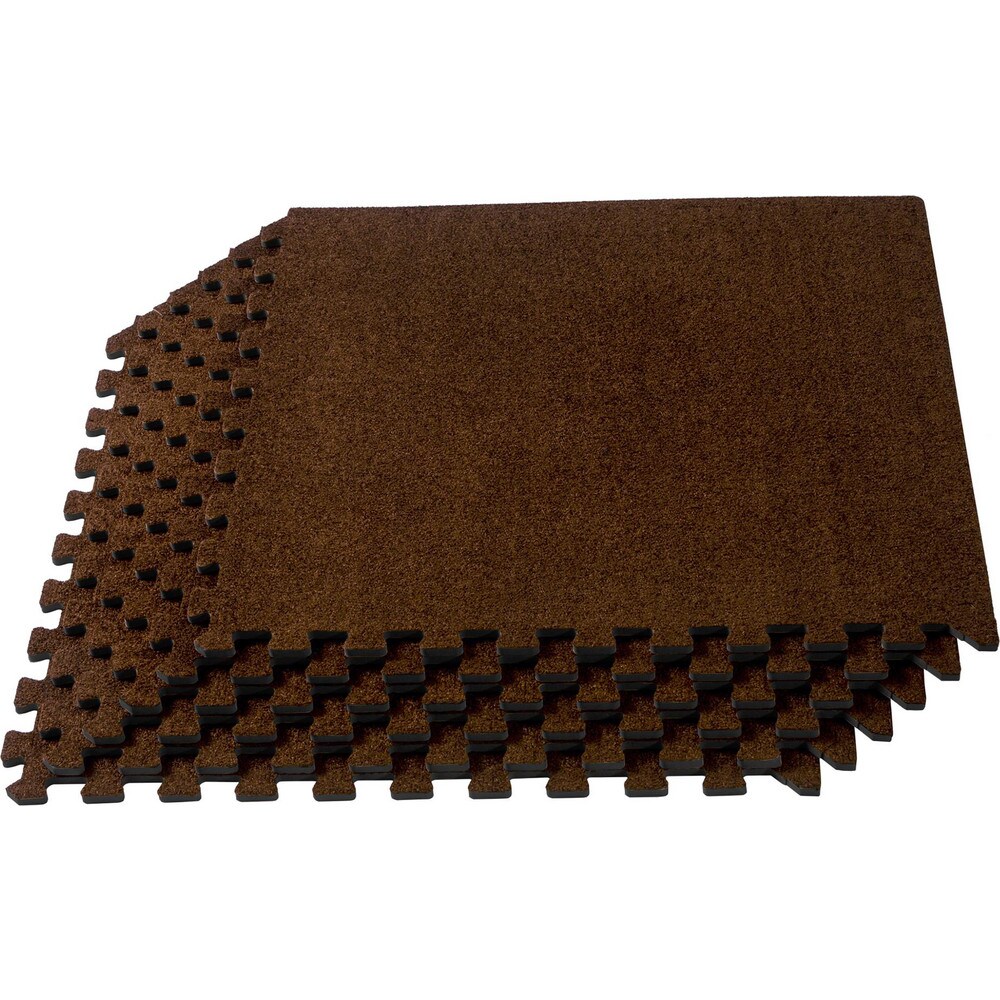 Anti-Fatigue Modular Tile Mat: Dry Environment, 4" Length, 3/8" Thick, Interlocking Edge, Brown