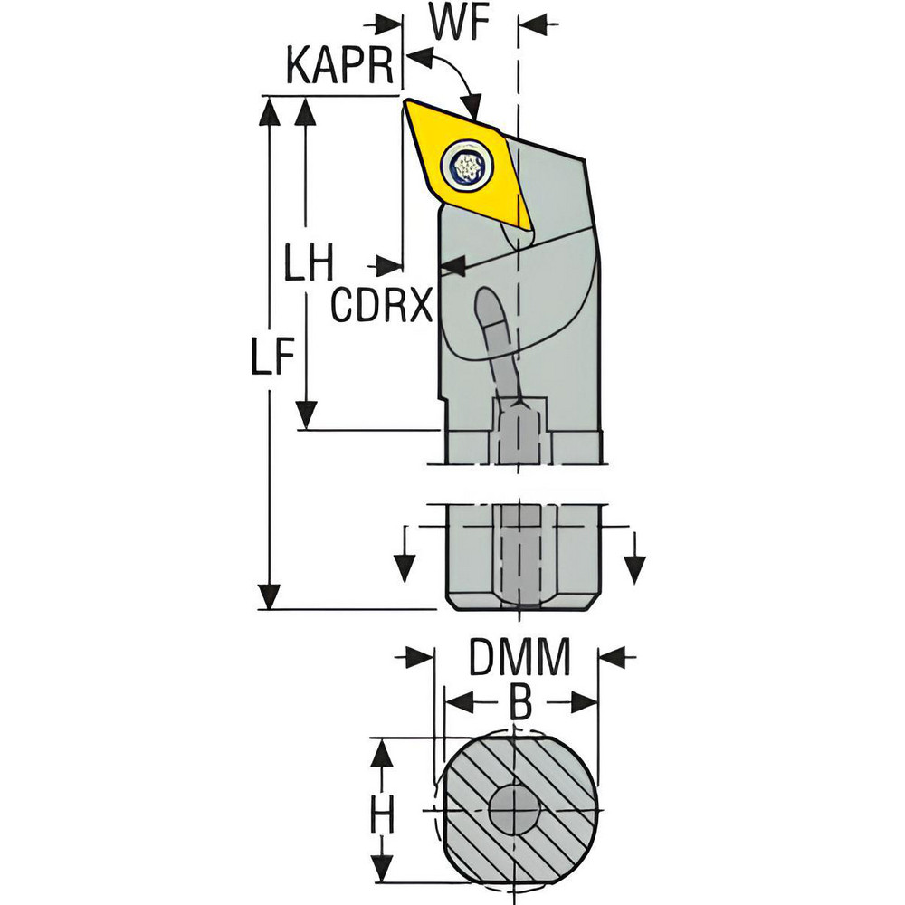 Seco Indexable Boring Bar A12SDQCR3, 11/8" Min Bore Dia, 3/4