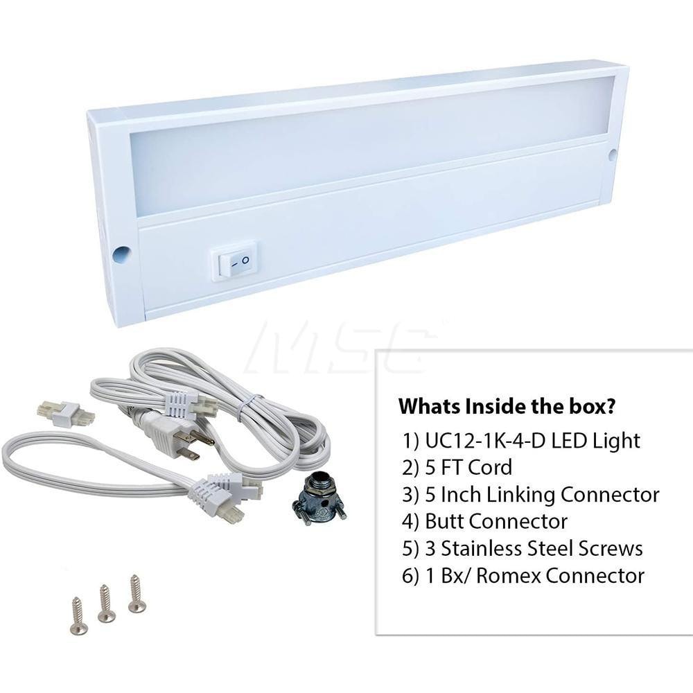 Undercabinet Light Fixtures; Lamp Type: Integrated LED; LED ; Number of Lamps: 1 ; Overall Length (Feet): 12 in; 12.00 ; Overall Width: 4 ; Lumens: 450 ; Wattage: 6.000; 6.0