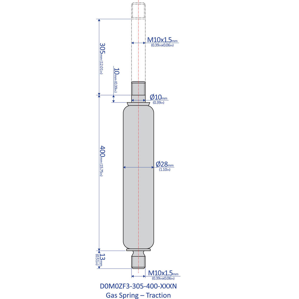 Bansbach, EasyLift Traction Gas Spring 10 mm Rod Dia, 200 lb
