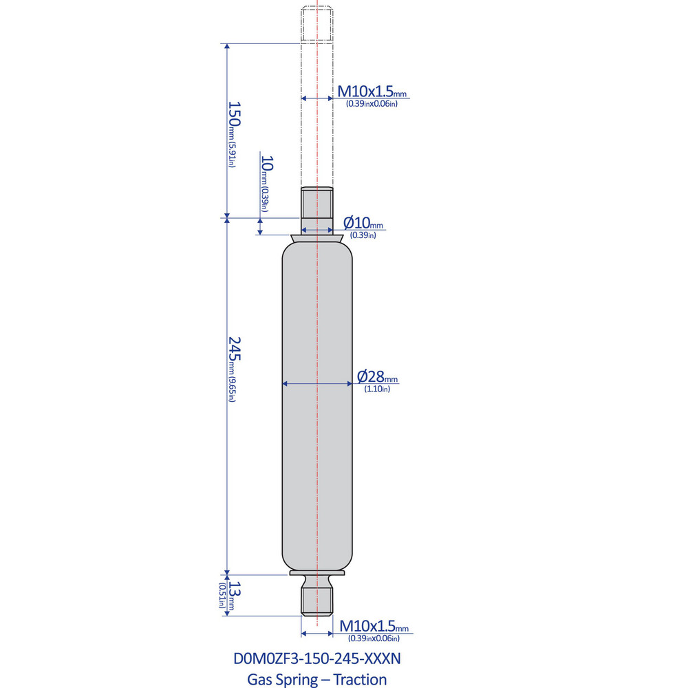 Bansbach, EasyLift Hydraulic Dampers & Gas Springs; Fitting Type None; Material Steel; Load