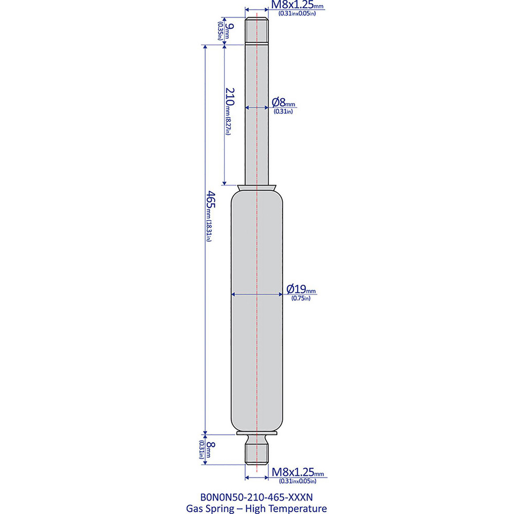 Bansbach, EasyLift - High Temperature Gas Spring: 8 mm Rod Dia, 80 lb ...