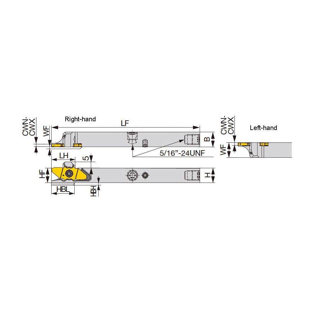 Tungaloy Indexable Cutoff Toolholder: 10.5 mm Max Depth of Cut, 20 mm Max Workpiece Dia, 0.6 mm Min Insert Width, Right Hand - 16 x 16 mm Shank, Uses