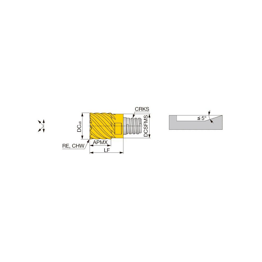 Corner Radius End Mill Head: 1" Dia, 10 Flutes