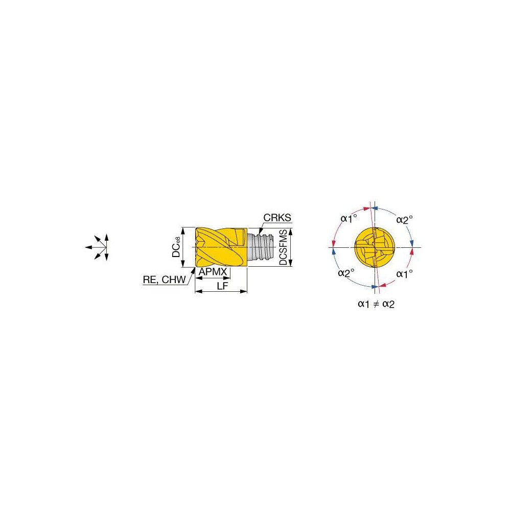 Corner Radius End Mill Head: 1" Dia, 4 Flutes