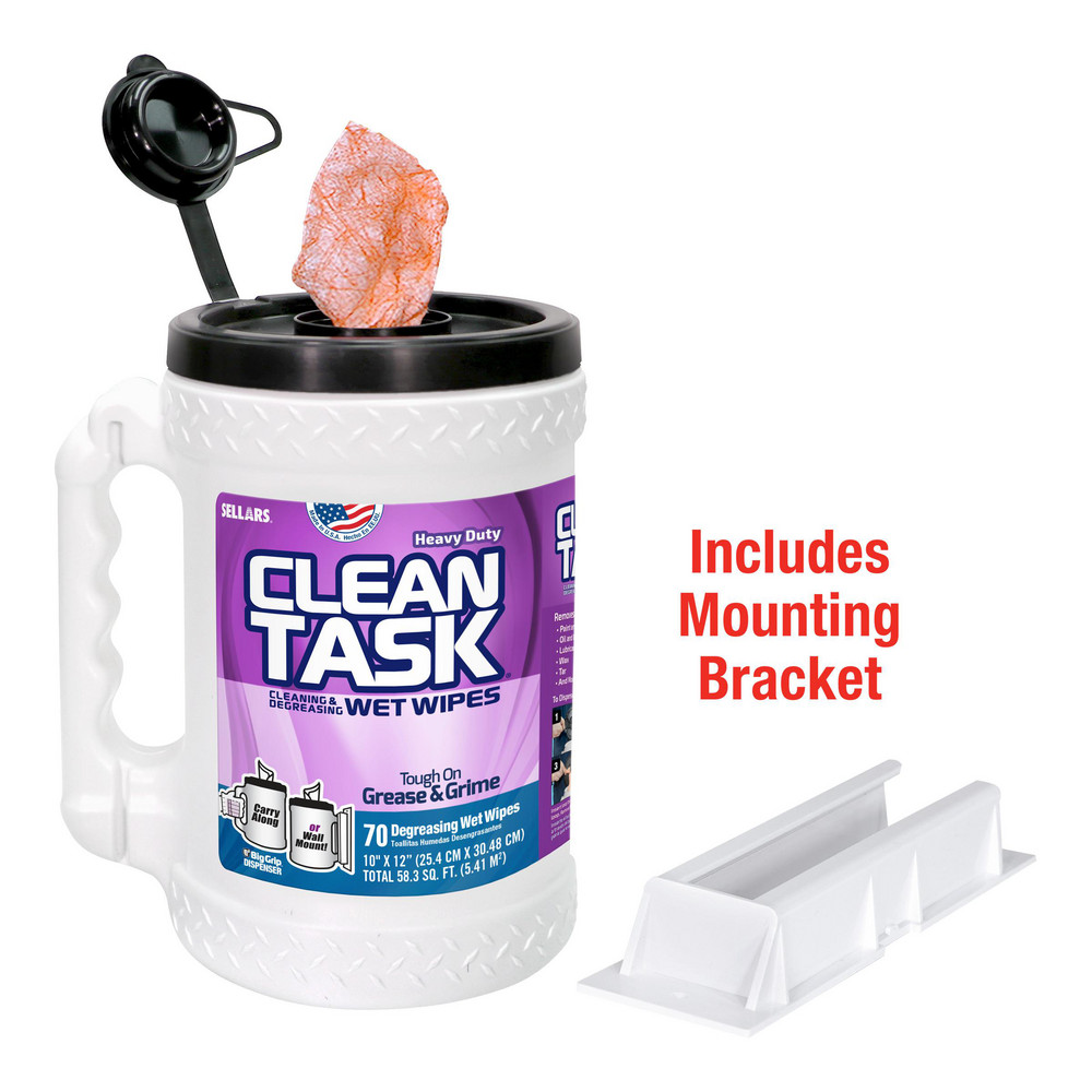 CLEAN TASK Degreasing Wipes: Wet, 70 Sheets/Bucket, Big Grip Bucket, 12.0" x 10.0", Red