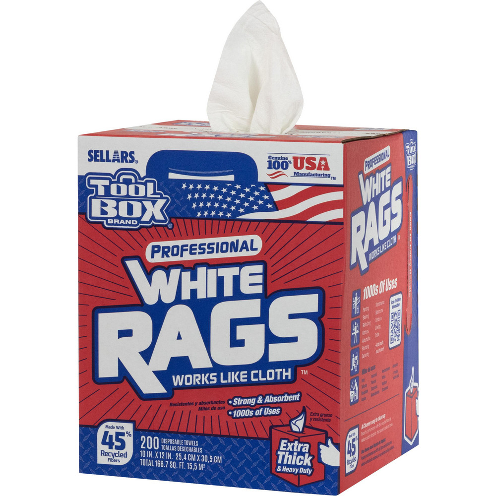 TOOLBOX White Rags: Dry, 200 Sheets/Box, Center-Pull Box, 12.0" x 10.0", White