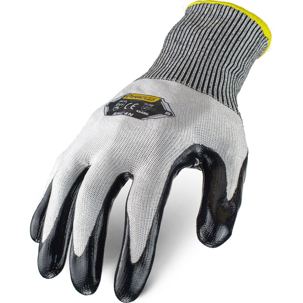 Cut & Puncture-Resistant Gloves: ironClad SKC4N, Cut A4, Puncture 5, Abrasion 0, 13 ga, Size X-Large - HPPE Steel Blend Knit, Nitrile-Coated, Palm Coating, Smooth Grip, Black on Black<multisep/>Gray Right Hand
