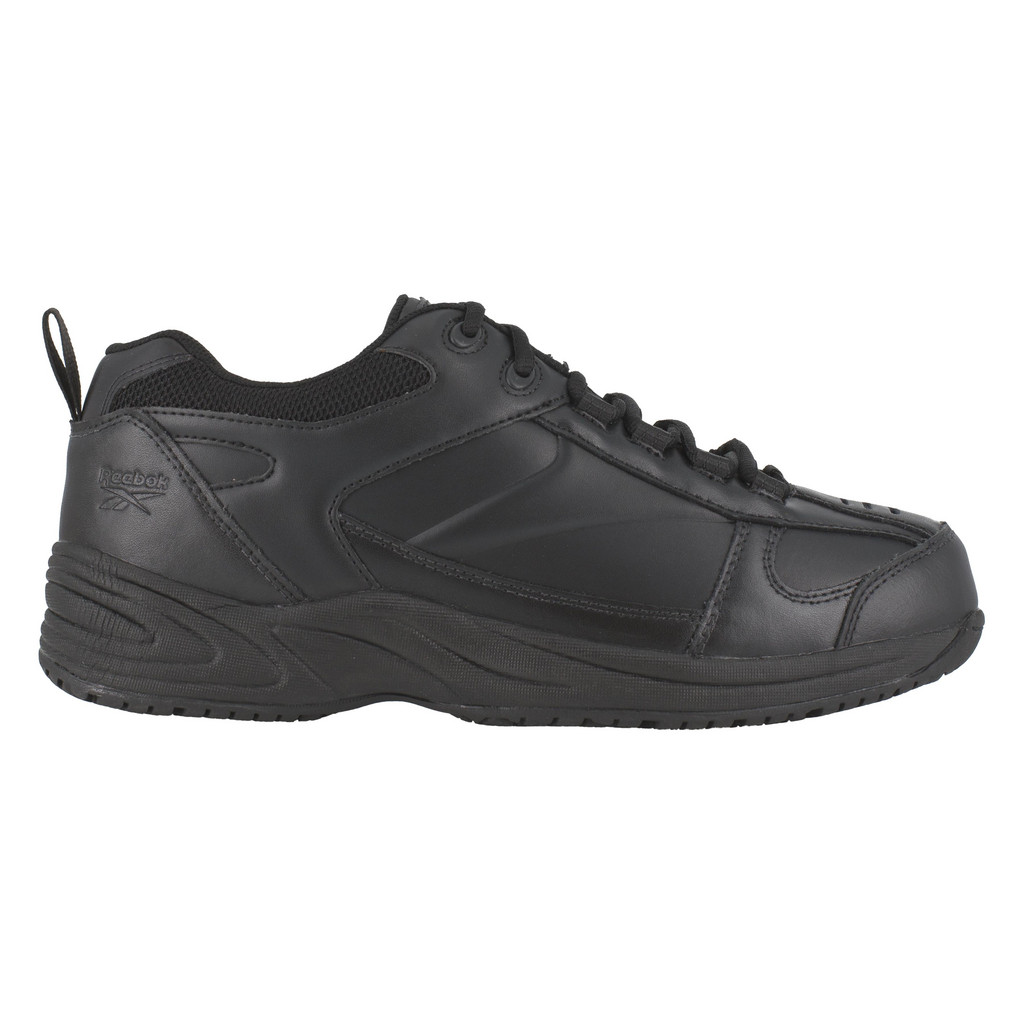 Reebok | Jorie Work Shoe: Leather, Plain Toe, Industrial Athletic - Black, Medium Width, Non-Slip Sole | Part #RB110-M-07.5