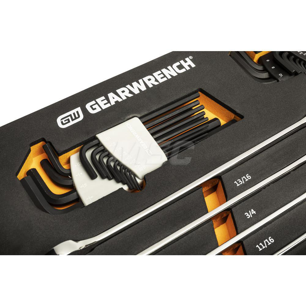 GEARWRENCH 44 Pc. 90Tooth SAE/Metric Ratcheting Wrench & Long Arm Hex Key Set with EVA Foam