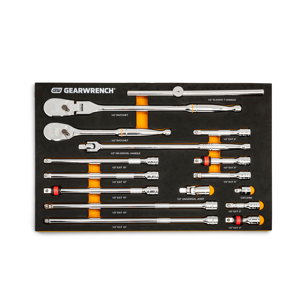 GEARWRENCH 44-Piece 90-Tooth Ratcheting Wrench & Hex Key Set – SAE/Metric, Full Polish Chrome, EVA Foam Organizer Tray Included – 86528