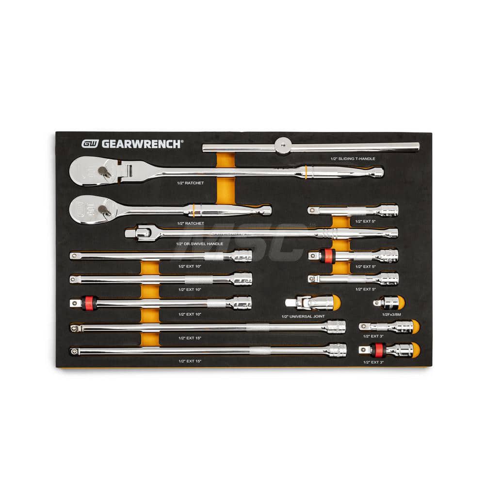 16 Pc. 1/2" 90-Tooth Ratchet & Drive Tool Set with EVA Foam Tray