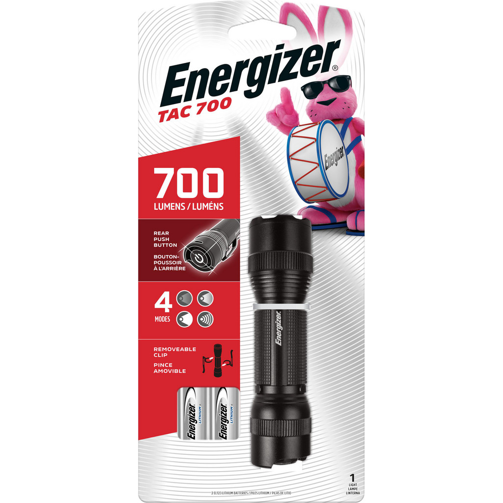 Energizer® Handheld Flashlight: LED, 700 Lumens, 30 hr Run Time, CR123 Battery - 4 Light Mode(s), Metal Alloy, Black | Part #PMHT2L