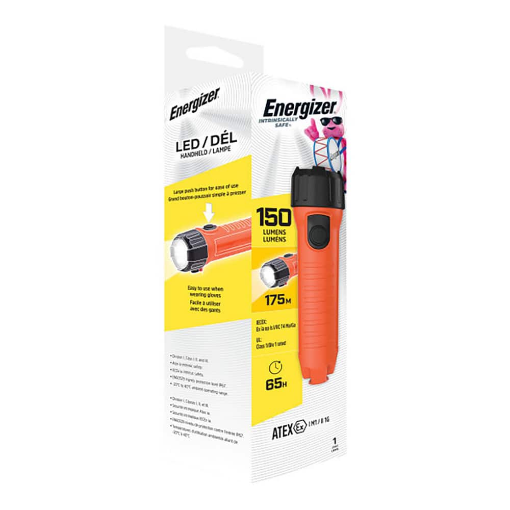 Energizer. ENISHH25E Flashlights; Bulb Type: LED ; Material: Plastic ; Run Time: 65h ; Beam Distance: 52m ; Lumens: 150 ; Light Output Modes: High 
