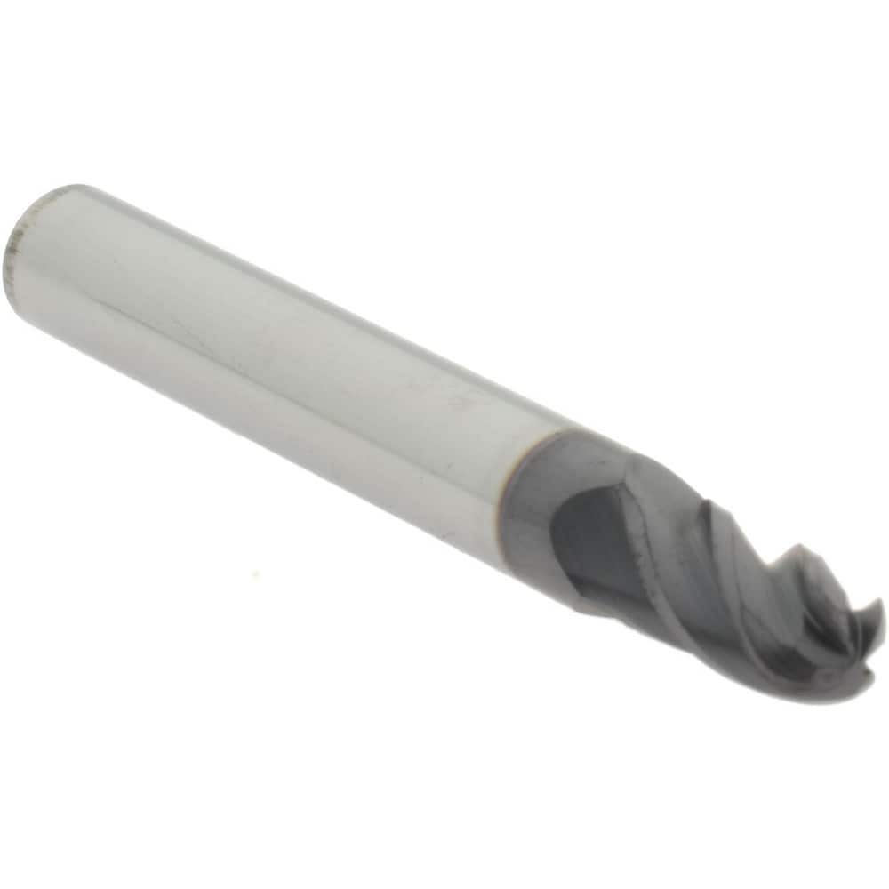 Ball End Mill: 0.219" Dia, 0.375" LOC, 4 Flute, Solid Carbide