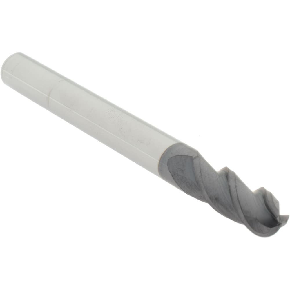 Ball End Mill: 0.375" Dia, 1" LOC, 3 Flute, Solid Carbide