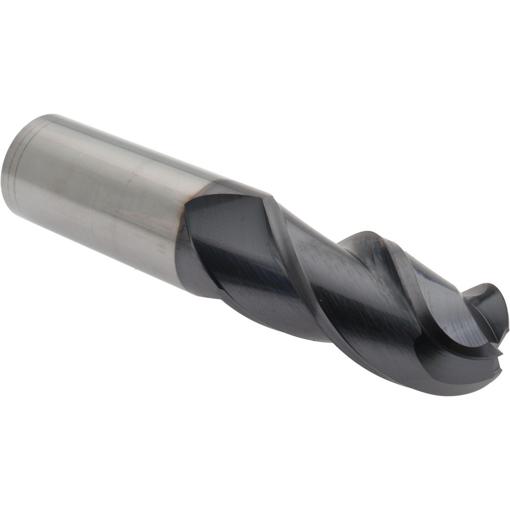Ball End Mill: 1" Dia, 2.25" LOC, 3 Flute, Solid Carbide