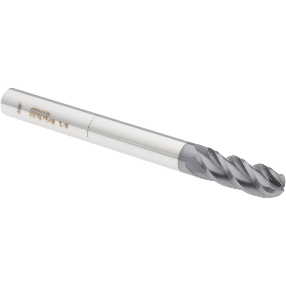 Ball End Mill: 0.375" Dia, 1" LOC, 4 Flute, Solid Carbide