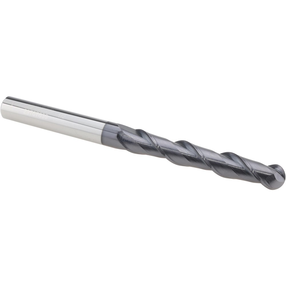 Ball End Mill: 1/2" Dia, 3" LOC, 2 Flute, Solid Carbide