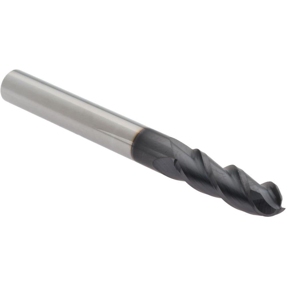 Ball End Mill: 0.25" Dia, 0.75" LOC, 3 Flute, Solid Carbide