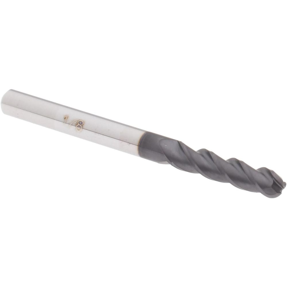 Ball End Mill: 0.125" Dia, 0.5" LOC, 3 Flute, Solid Carbide