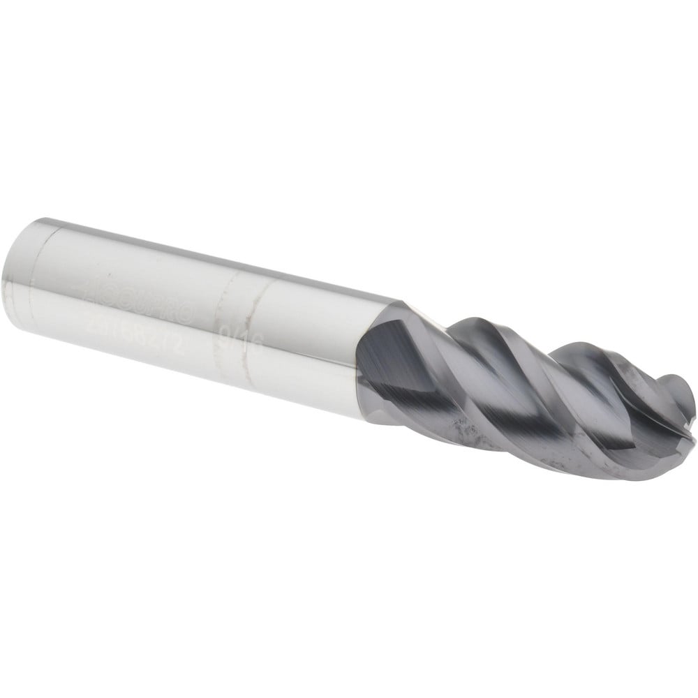 Ball End Mill: 0.563" Dia, 1.25" LOC, 4 Flute, Solid Carbide