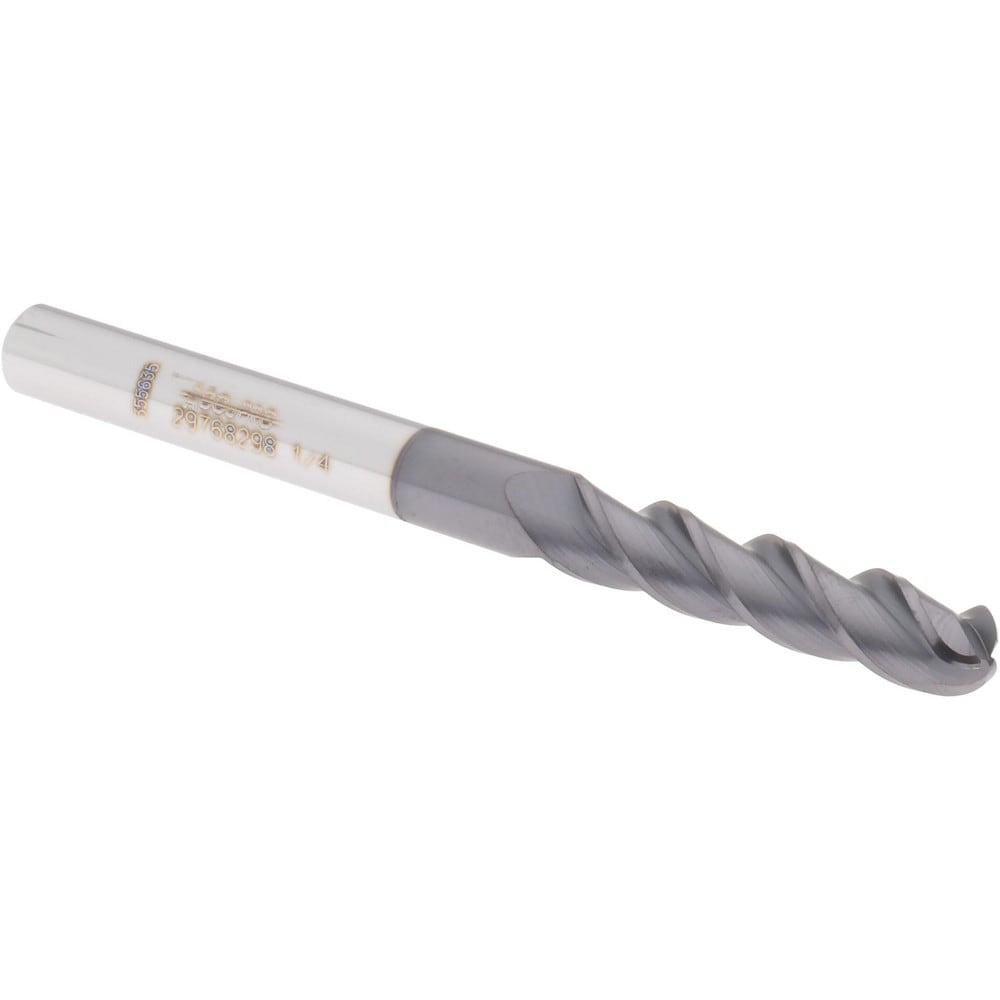 Ball End Mill: 0.25" Dia, 1.125" LOC, 3 Flute, Solid Carbide