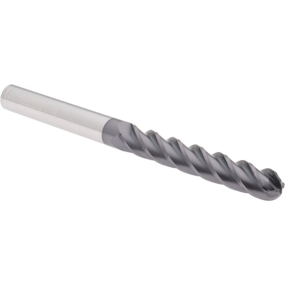 Ball End Mill: 0.5" Dia, 3" LOC, 4 Flute, Solid Carbide