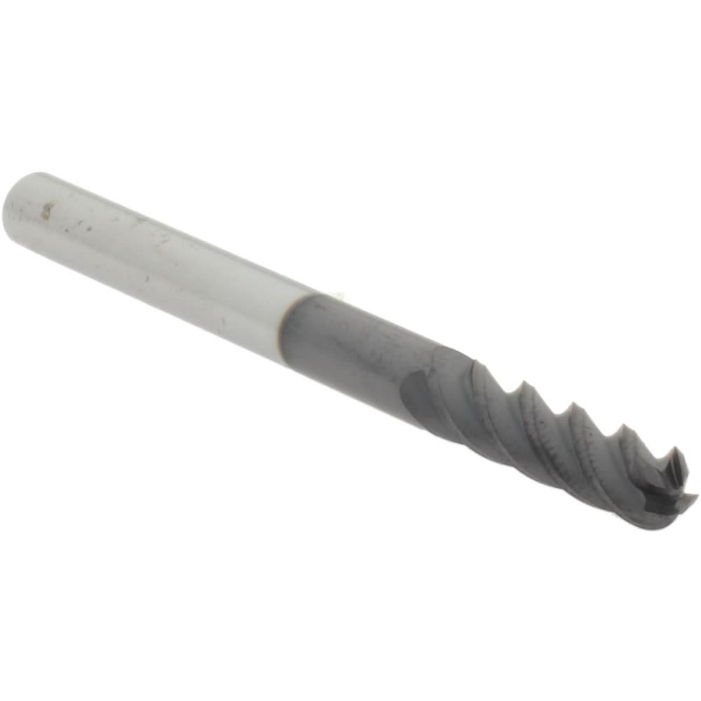 Ball End Mill: 0.188" Dia, 0.75" LOC, 4 Flute, Solid Carbide