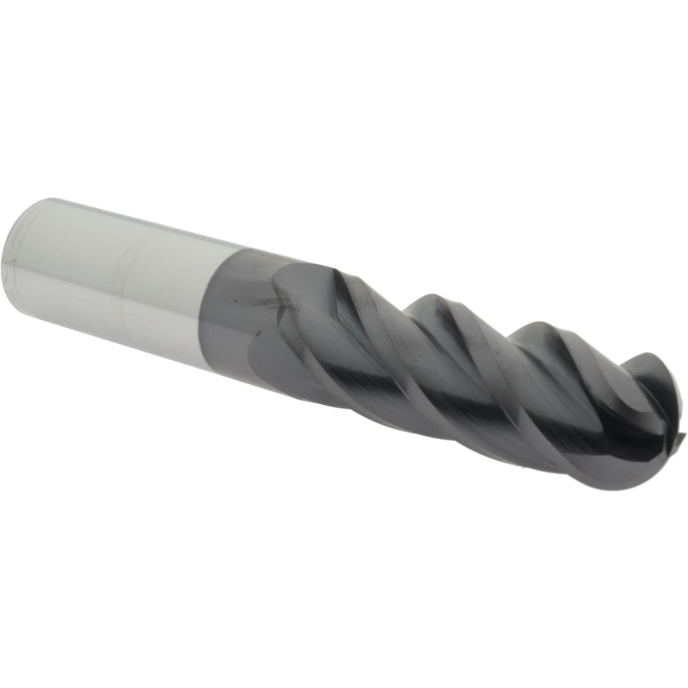 Ball End Mill: 1" Dia, 3" LOC, 4 Flute, Solid Carbide