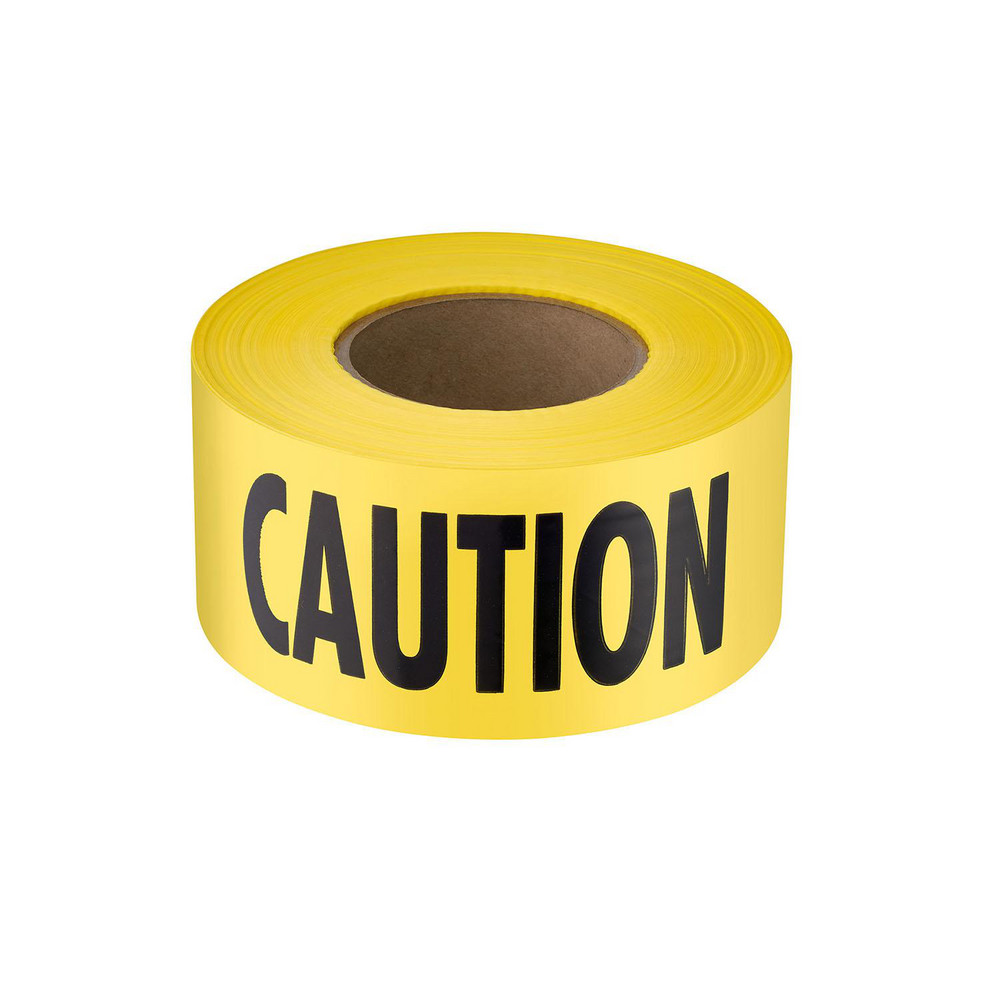 Barricade Tape: Yellow,  Message:" Caution", 3" Width, 1000.00' Length - 2.50 mil, Plastic