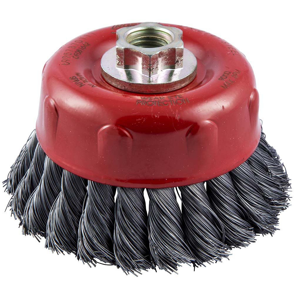 thumbnail image 2 of Forney 72756 6-Inch Knotted Wire Cup Brush – 5/8-11 Threaded Arbor For Angle Grinders 2 of 6