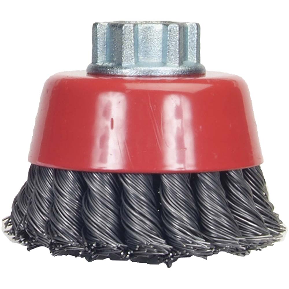 Norton | BlueFire Cup Brush: 6" Dia, 0.02" Wire Dia, Carbon Steel, Knotted - 5/8-11 Arbor Hole, 1-3/8" Trim Length, 6,000 Max RPM | 5-Pack | 5-Pack